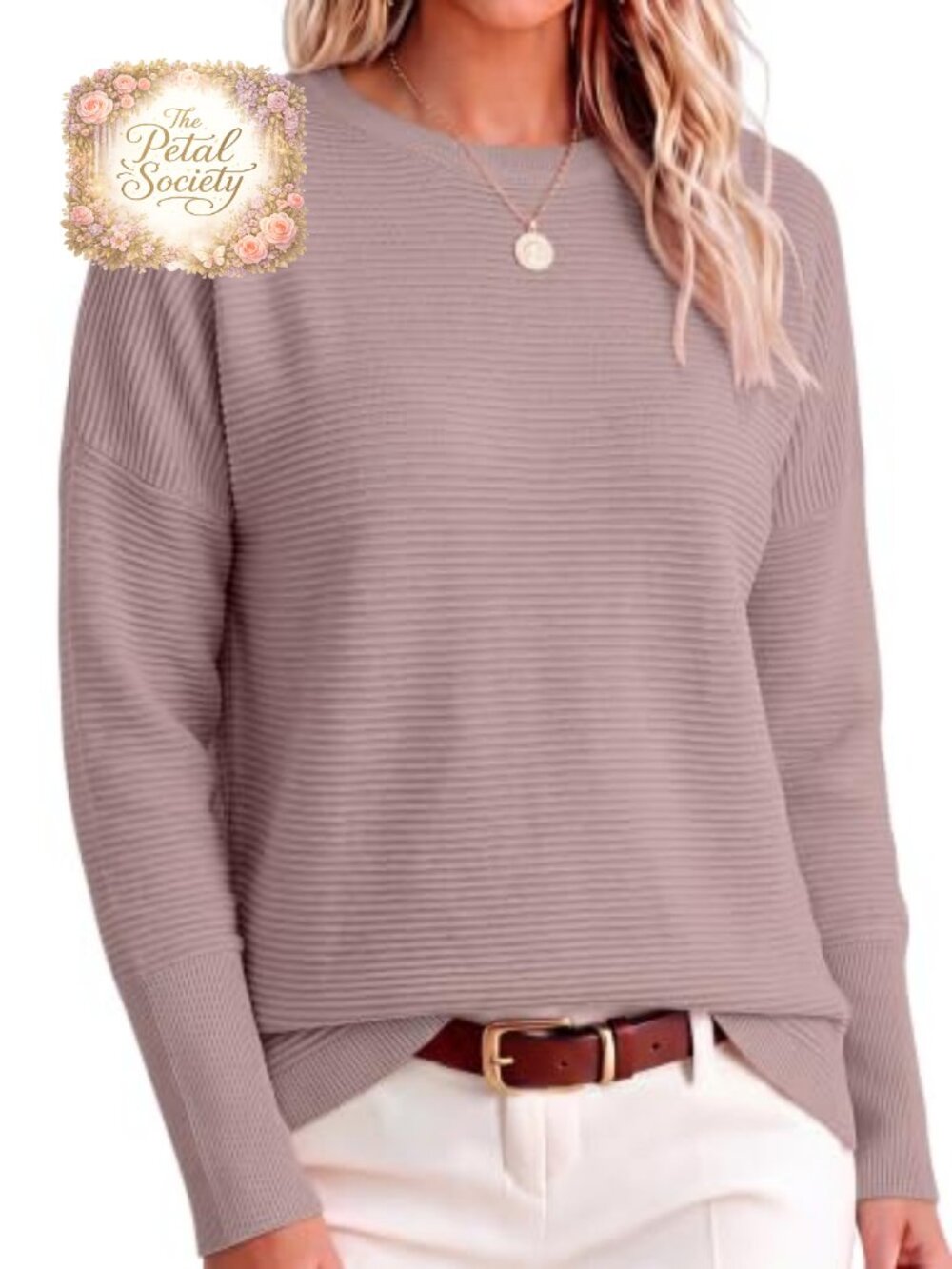 Women Oversized Ribbed Knit Sweater Long Batwing Sleeve Crew Neck Pullover